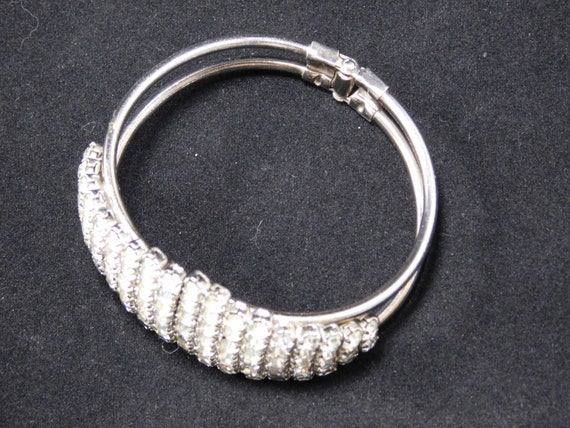 1960s Clamper Bracelet, Silver Tone with Rhinesto… - image 4