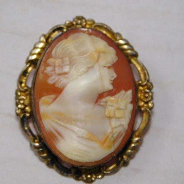 Vintage Cameo, Unmarked Carved Shell, Pin Brooch