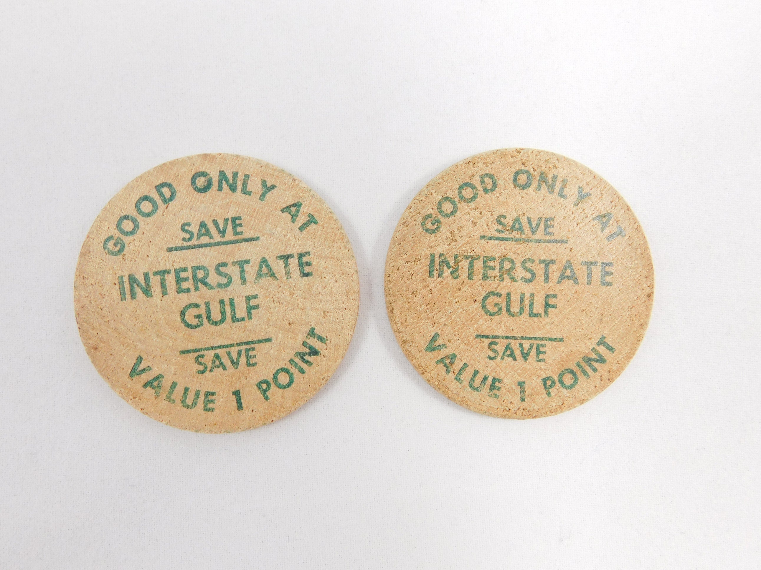 Interstate Gulf Wooden Nickels Set Of Two Gas Station Zoom