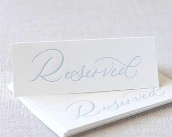 Antique Blue Letterpress Reserved Sign | Set of 8 | For Wedding and Special Events