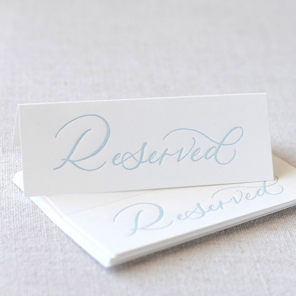 Antique Blue Letterpress Reserved Sign | Set of 8 | For Wedding and Special Events