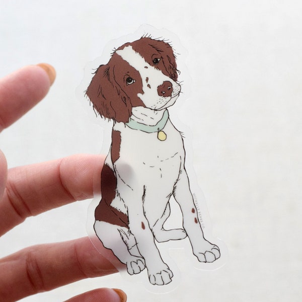 Liver and White Brittany Spaniel Sticker | Clear Vinyl Sticker | Laptop Sticker | Water Bottle Sticker