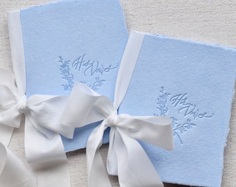 Sky Blue and White Letterpress Vow Booklets | Wedding Vow Books | Vow Renewal books
