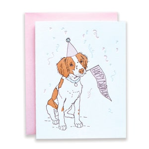 Carte d'anniversaire typographique pour chiot | Carte de voeux de confettis d'épagneul breton | Carte Amoureux des chiens