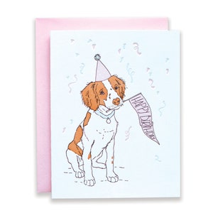 Letterpress Puppy Birthday Card Brittany Spaniel Confetti Greeting Card Dog Lovers Card image 1