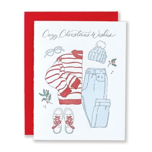 Cozy Christmas Clothes Letterpress Card | Warm Christmas Wishes