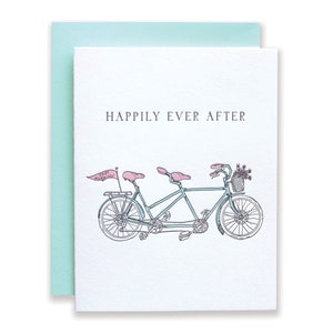 Glücklich bis ans Ende ihrer Tage Letterpress Karte | Tandem-Fahrrad-Karte | Glückwunschkarte Hochzeit | Jubiläums-Gruß-Karte