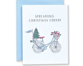 Spreading Christmas Cheer Letterpress Card | Holiday Bike Ride Greeting Card