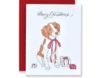Brittany Spaniel Letterpress Christmas Card