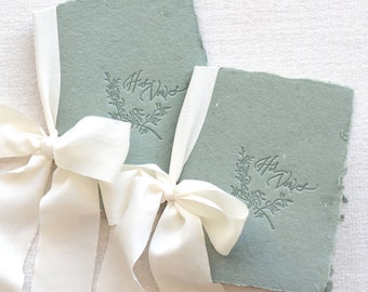 Sage Green and Ivory Letterpress Vow Booklets | Wedding Vow Books | Vow Renewal books