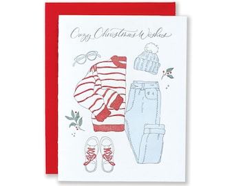 Cozy Christmas Clothes Letterpress Card | Warm Christmas Wishes