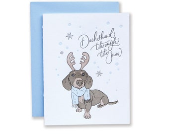 Dachshund Through The Snow Letterpress Card | Dachshund Christmas Card