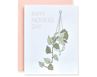 Mother's Day Macrame Letterpress Card | Plant Lover Card | Pothos Greeting Card