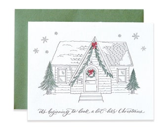 Little Christmas Cabin Letterpress Card