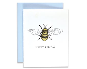 Happy Bee-Day Letterpress Card | Happy Birthday Bumble Bee Card | Birthday Greeting Card