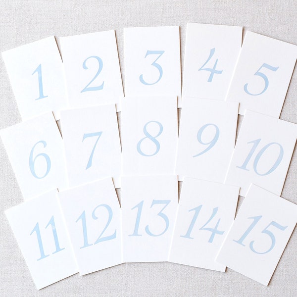 Antique Blue Letterpress Table Numbers | Set of 20 or 30 cards