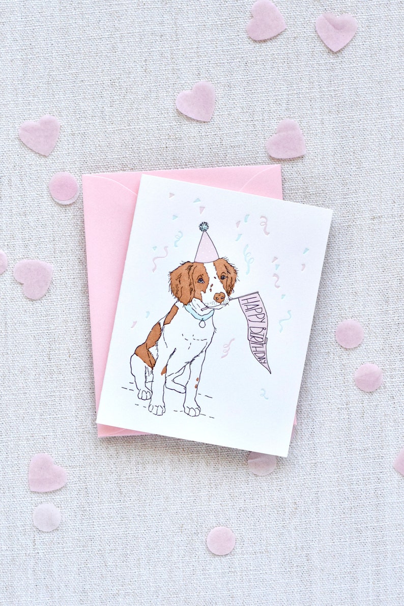 Letterpress Puppy Birthday Card Brittany Spaniel Confetti Greeting Card Dog Lovers Card image 3