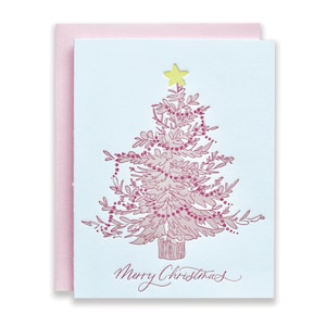 Rosa Weihnachtsbaum Letterpress Weihnachtskarte