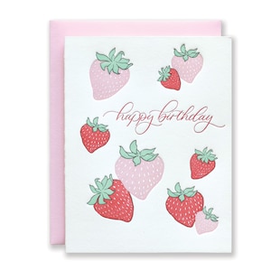 Erdbeere Letterpress Geburtstagskarte | Alles Gute zum Geburtstag Grußkarte