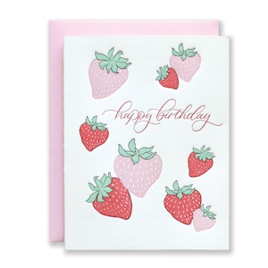 Strawberry Birthday Letterpress Card | Happy Birthday Greeting Card