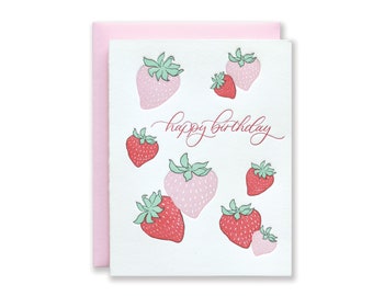 Strawberry Birthday Letterpress Card | Happy Birthday Greeting Card