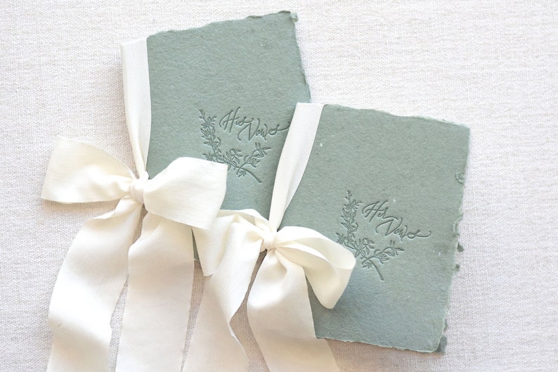 Sage Green and Ivory Letterpress Vow Booklets Wedding Vow Books Vow Renewal books image 1