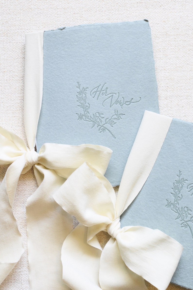 Antique Blue and Ivory Letterpress Vow Booklets Wedding Vow Books Vow Renewal books image 4
