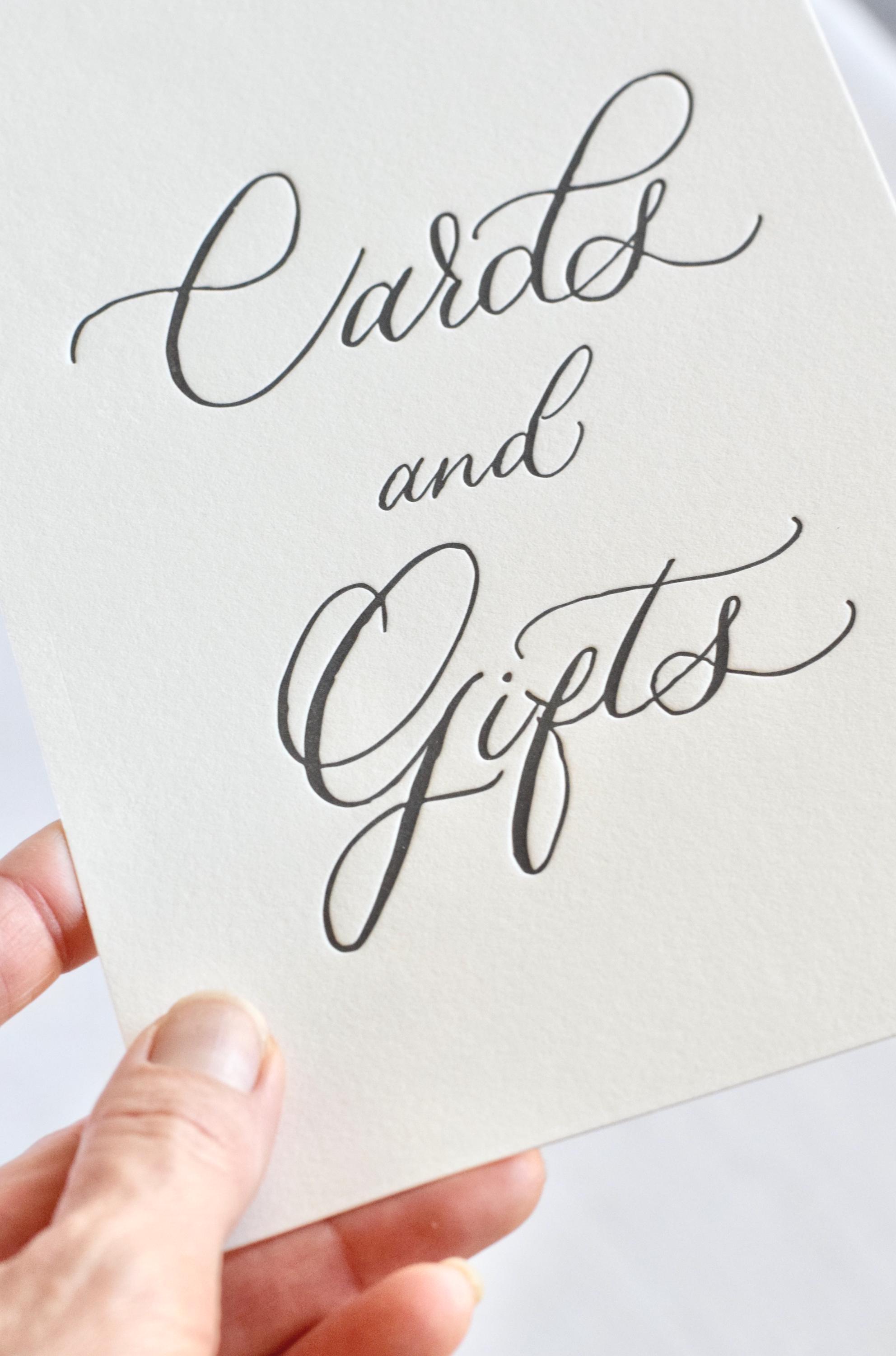 Letter Card Signs Classic Black Letterpress 'cards and Gifts' Sign | Wedding and Special ...