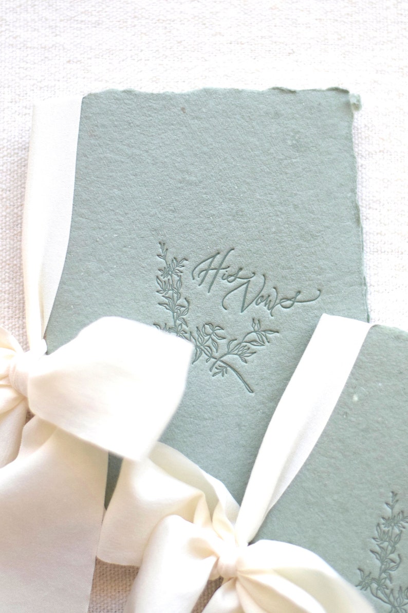 Sage Green and Ivory Letterpress Vow Booklets Wedding Vow Books Vow Renewal books image 4