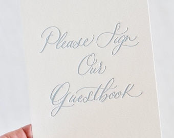 Antique Blue Letterpress 'Guestbook' Sign | Wedding and Special Events