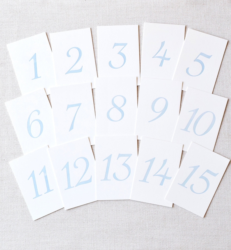 Antique Blue Letterpress Table Numbers Set of 20 or 30 cards image 1