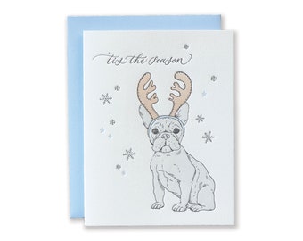 Letterpress Frenchie Christmas Card