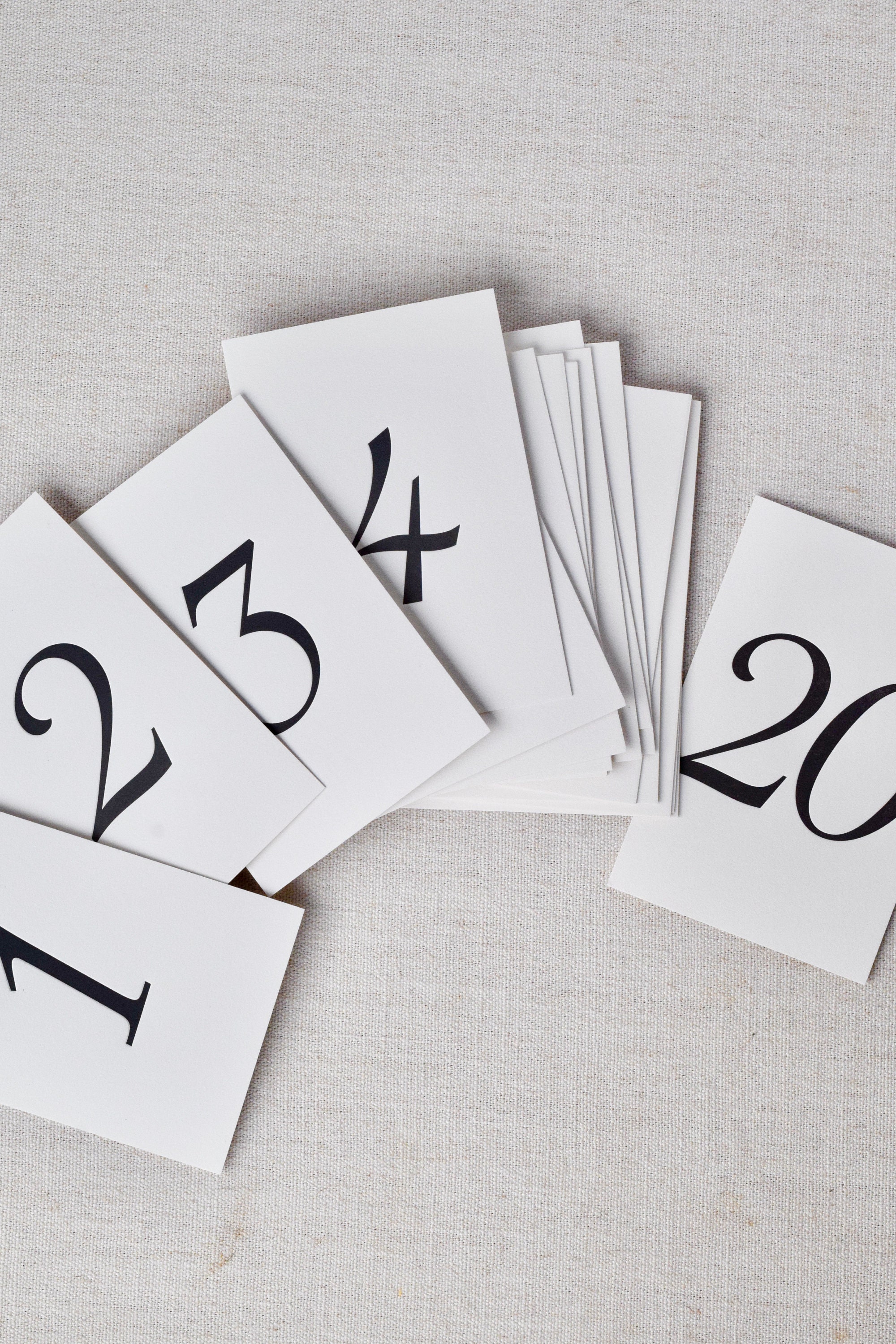 Classic Black Letterpress Table Numbers | Set of 20 or 30 cards