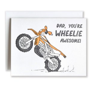 Dirt Bike Vatertag Letterpress Karte | Papa, du bist Wheelie Super!