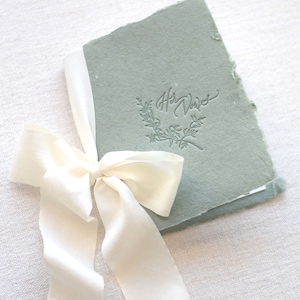 Sage Green and Ivory Letterpress Vow Booklets Wedding Vow Books Vow Renewal books image 5