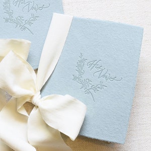 Antique Blue and Ivory Letterpress Vow Booklets Wedding Vow Books Vow Renewal books image 3
