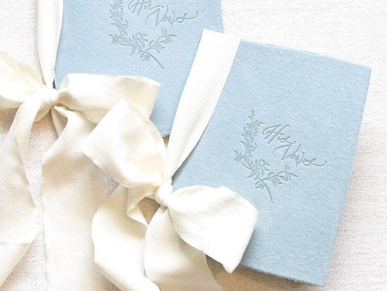 Antique Blue and Ivory Letterpress Vow Booklets Wedding Vow Books Vow Renewal books image 1