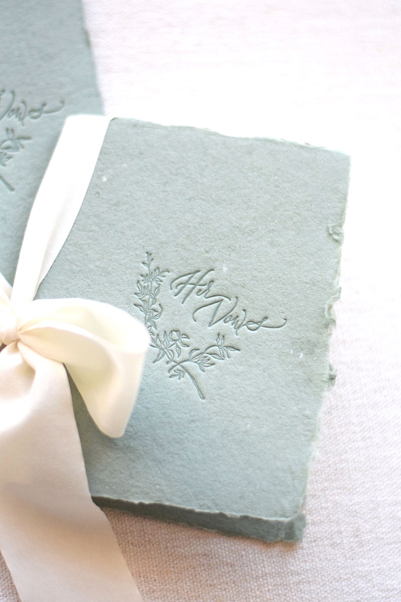 Sage Green and Ivory Letterpress Vow Booklets Wedding Vow Books Vow Renewal books image 3