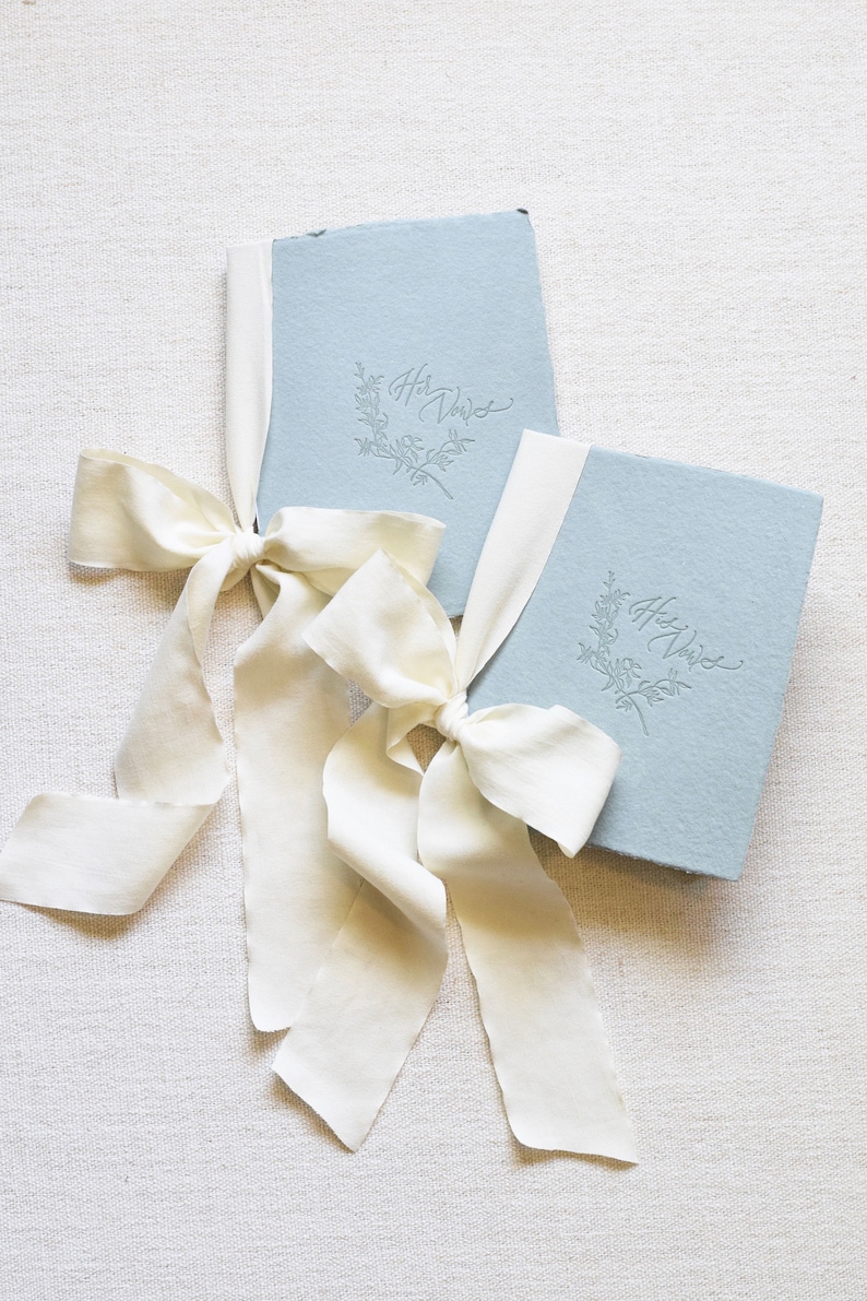 Antique Blue and Ivory Letterpress Vow Booklets Wedding Vow Books Vow Renewal books image 2