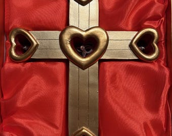 GOLDEN CROSS with 5 HEARTS that Light Up
