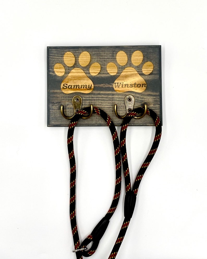 Dog Leash Holder 2 Paw Custom Laser Engraved Pet Leash Holder Etsy