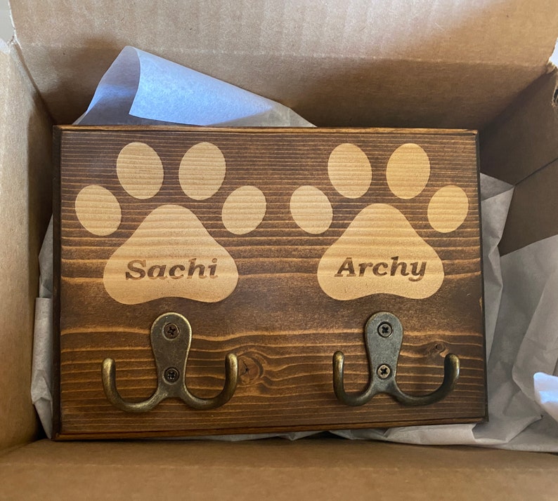 Dog Leash Holder 2 Paw Custom Laser Engraved Pet Leash Holder Etsy