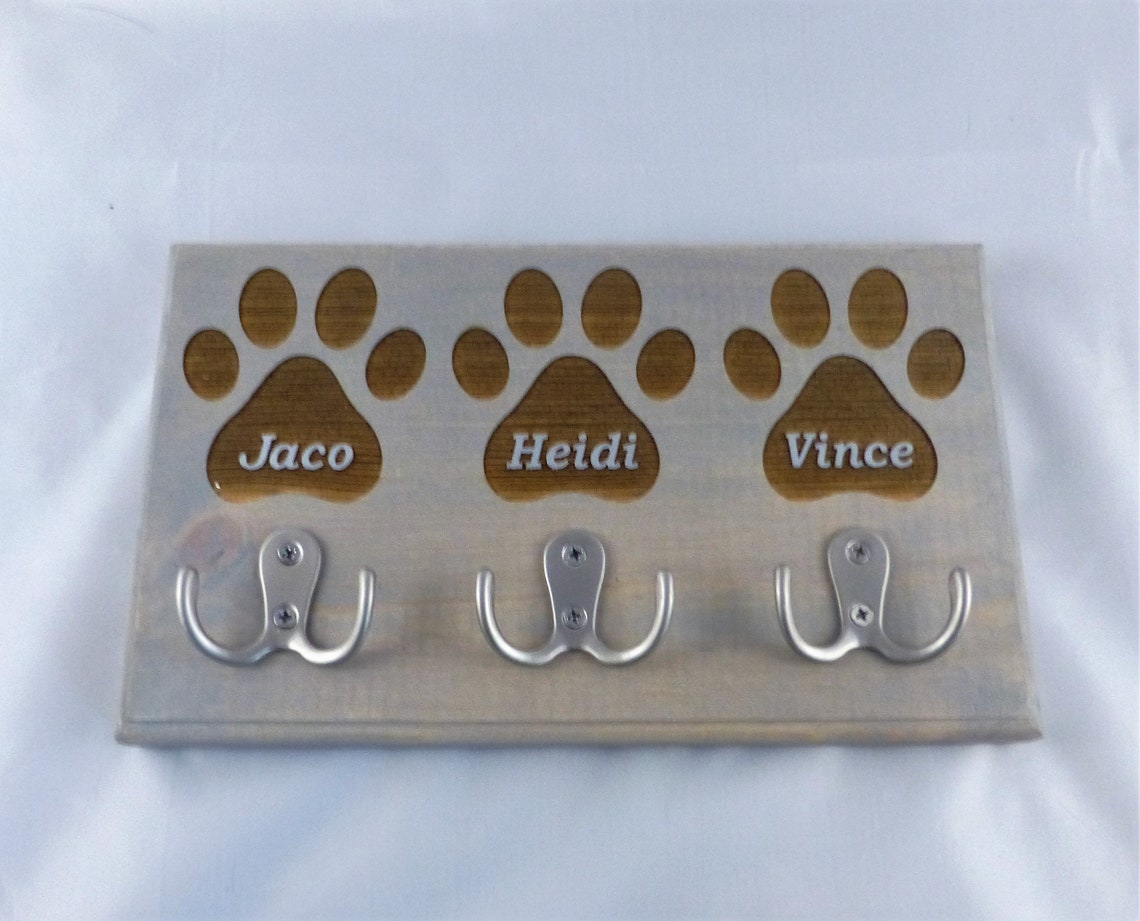 Dog Leash Holder 3 Paw Custom Laser Engraved Pet Leash Holder Etsy