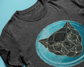Black Panther Totem Graphic Tee | Jaguar Zentangle Design | Shaman T-Shirt