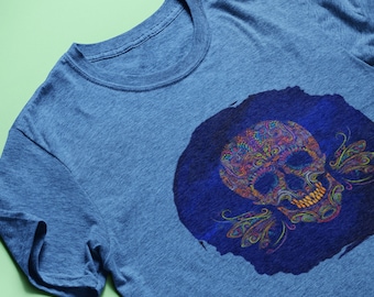 Colorful Skull Graphic Tee | Trippy Psychedelic Design | Grunge Alt Clothing | Day of the Dead