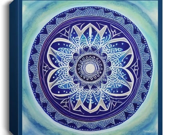 Ocean Waves Mandala Graphic Design on Square Canvas
