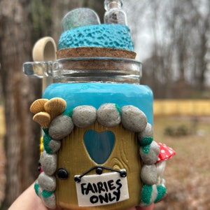 Fairies only apothecary jar/ herb jar/ stash jar/ fairy house/ fairy door/ decor/ whimsical/ mushrooms/ cottagecore/ fairycore/ gift