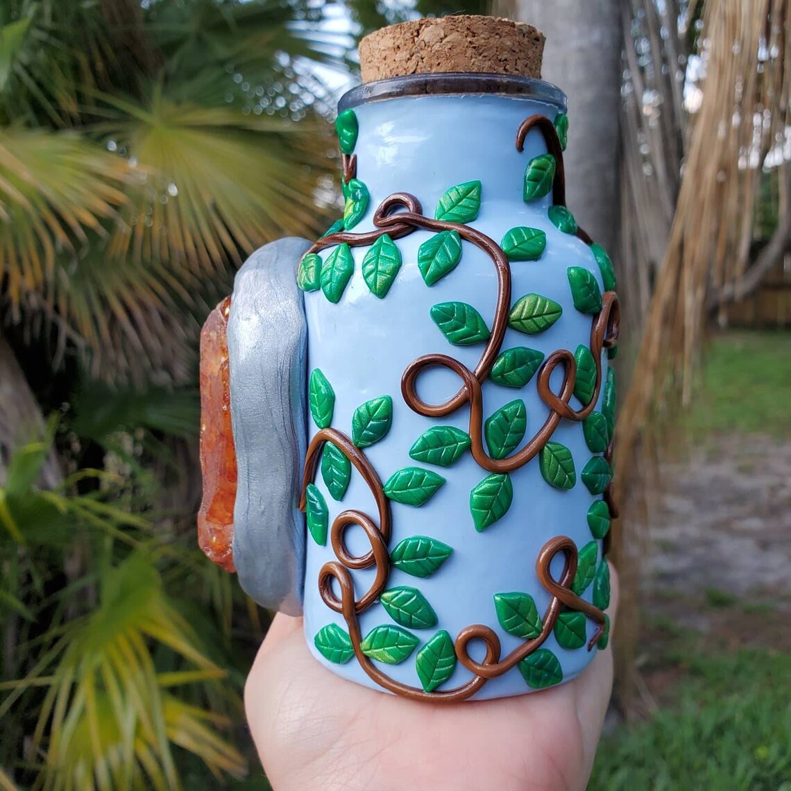 Cracked Quartz clay art jar/ herb jar/ stash jar/ whimsical/ Etsy