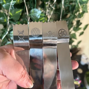 Charcoal tongs/ resin incense Charcoal tongs/ altar/ spiritual supplies/ moon goddess/ triple moon/ flower of life/ stainless steel/pentacle