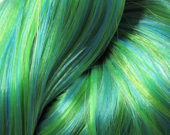 LIMITED EDITION 0349 Green/Blue/Yellow Saran/Nylon Blend Doll Hair